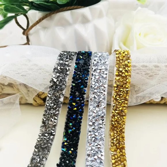 NEW 1 Roll/Yard Rhinestone Strips, Self-Adhesive Crystal Rhinestone Ribbon Multi - Picture 2 of 9